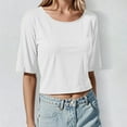 thumbnail image 2 of Ediodpoh Women's Casual Basic Crop T Shirt Round Neck Short Sleeve Slim Fit Top for Daily Wear Vacation Spring Summer Fall Outfits with Jeans Pants Skirts Womens T Shirts White M, 2 of 4