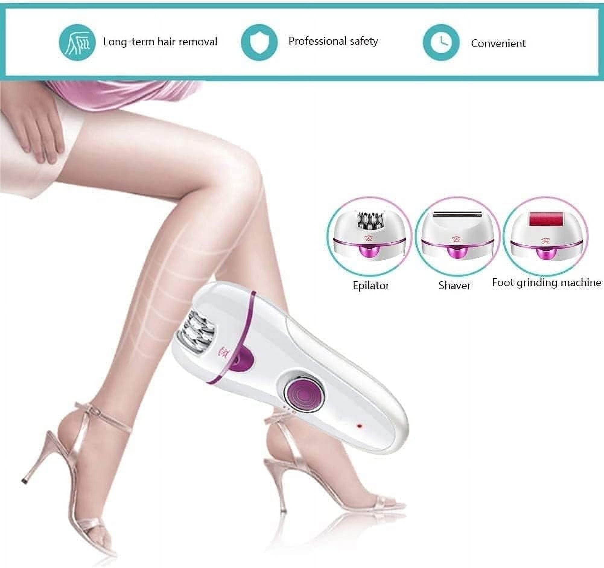 Epilator, Hair Removal for Women, 3 in 1 Rechargeable Razors Bikini Trimmer Hair Removal Shaver for Facial Body Armpit Leg Foot Grinder Shaver Foot Care，The Safety has a Beautiful, Low Noise Design
