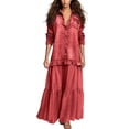 thumbnail image 2 of Guieoi Plus Size Womens Dresses Denim-Print Collared Long-Sleeve Top Maxi Dress Red XL, 2 of 5