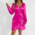 thumbnail image 6 of Ruimatai Women's V-Neck Tie-Waist Ruffled Hem Long Sleeve Dress, Summer Casual Solid Color Wrap Dress, Elegant Puffed Sleeve Party Dress for Cocktail Date Night, 6 of 7