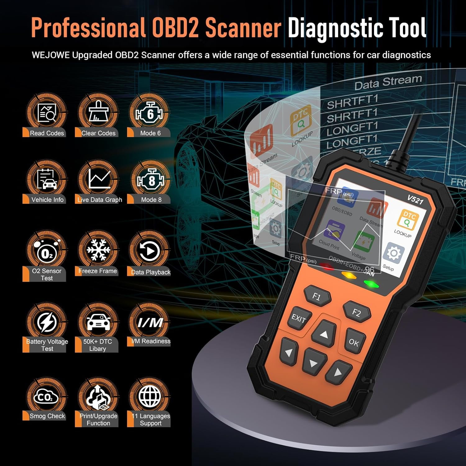 OBD2 Scanner Diagnostic Tool, Professional OBD2 Scanners Car Code Reader Check Engine Light with Reset OBDII/EOBD Car Scanner Diagnostic Tool for All Cars After 1996