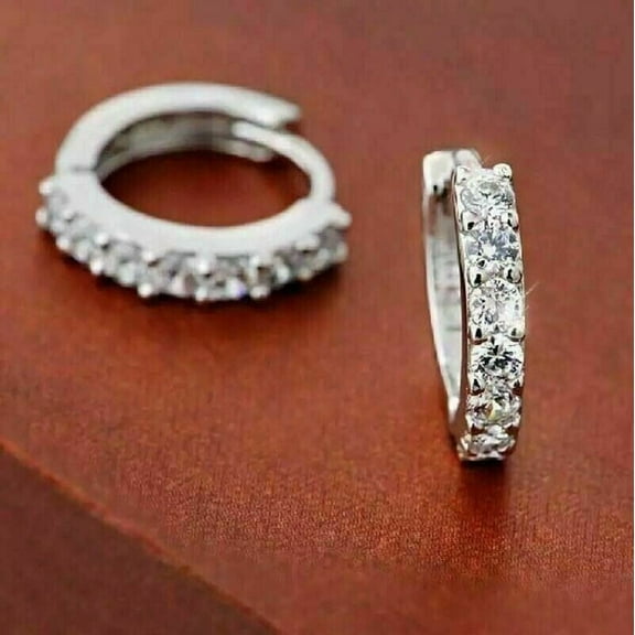 925 Silver 2CT White Diamond Huggie & Hoop Earrings 14K White Gold Plated Lab Created