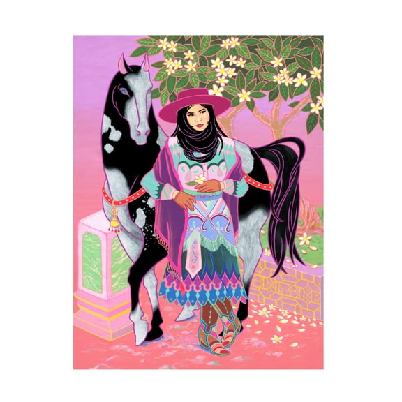 Tsz Kam 'Cantones Cowgirl Waiting Under Plumeria, 2020' Canvas Art - 14 x 19 Inches