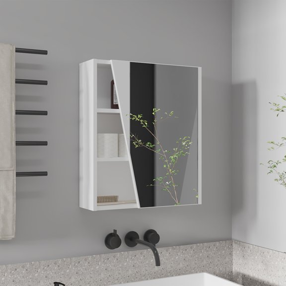 Bathroom Vanity, Quintana Wall-Mounted Mirror Medicine Cabinet With One Door And Four Open Compartments, White, White Bathroom Storage Cabinet,Mdf Bathroom Shelving, Bath & Faucets Bathroom Storage