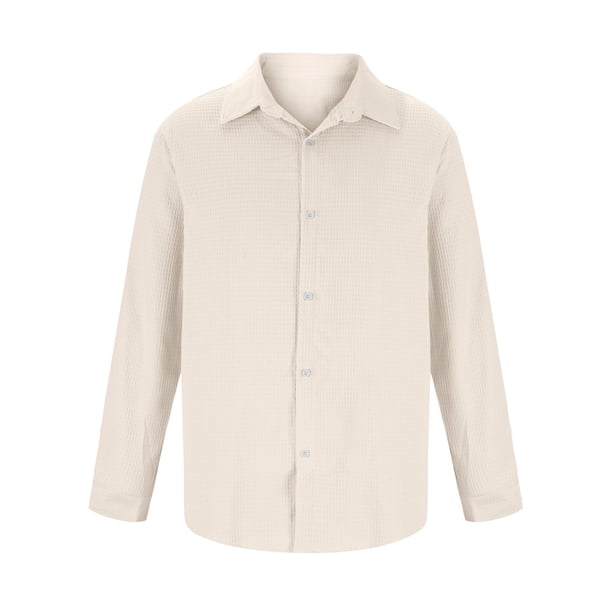 Blusa y camisa de manga larga con cuello vuelto para hombre, informal, de moda, de manga larga, con botones, lisa, con cuello vuelto, blusa de poliéster para hombre