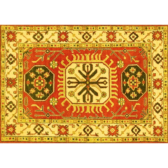 Ahgly Company Machine Washable Indoor Rectangle Persian Yellow Traditional Area Rugs, 5' x 7'