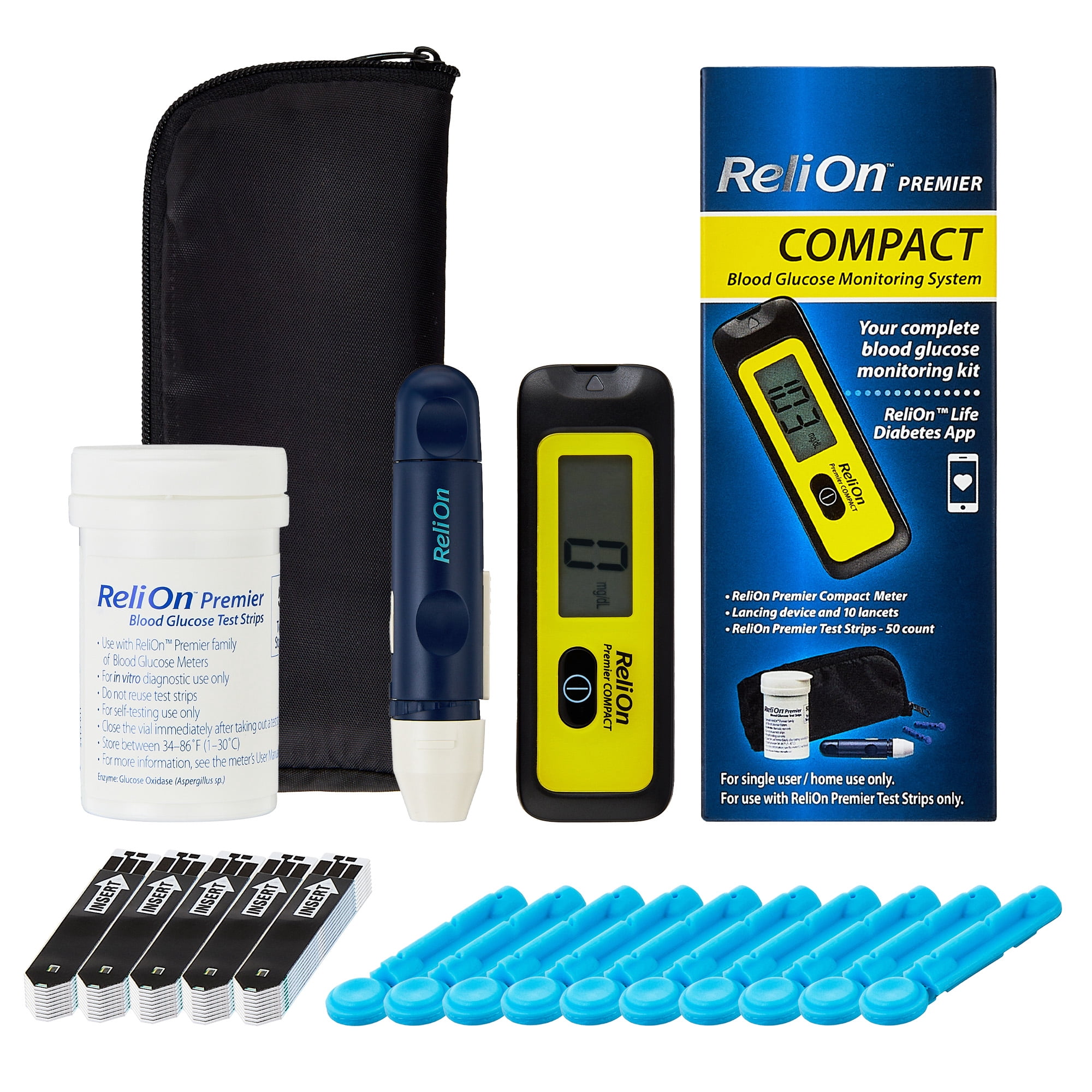 ReliOn Premier COMPACT Complete Blood Glucose Monitoring Kit