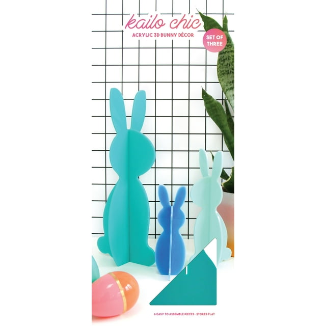 C.R. Gibson Kailo Chic Conejito acrílico Decoraciones de primavera y Pascua Los tamaños varían Verde azulado y azul 3 piezas
