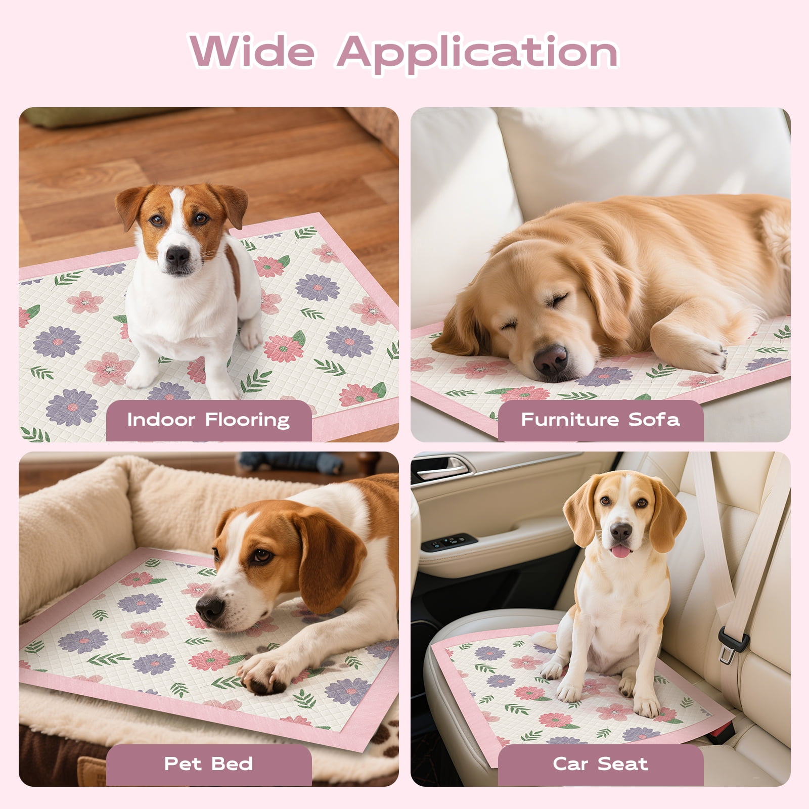 ROSYNEY Thicken Puppy Pads, 7 Layer Printed Pink Dog Pads, 24"x 18", 50 Count