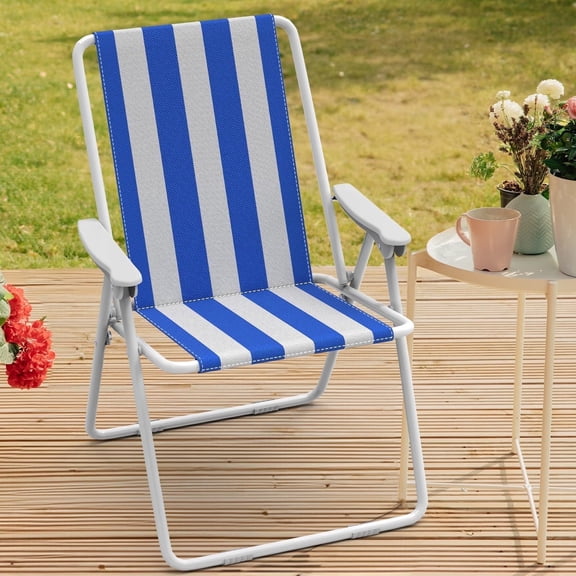 Folding Patio Sling Chairs, Outdoor Foldable Sling Chairs with Armrests, Lightweight Portable Sling Back Chairs for Lawn Garden Beach Poolside, Breathable Fabric, Easy Folding Design