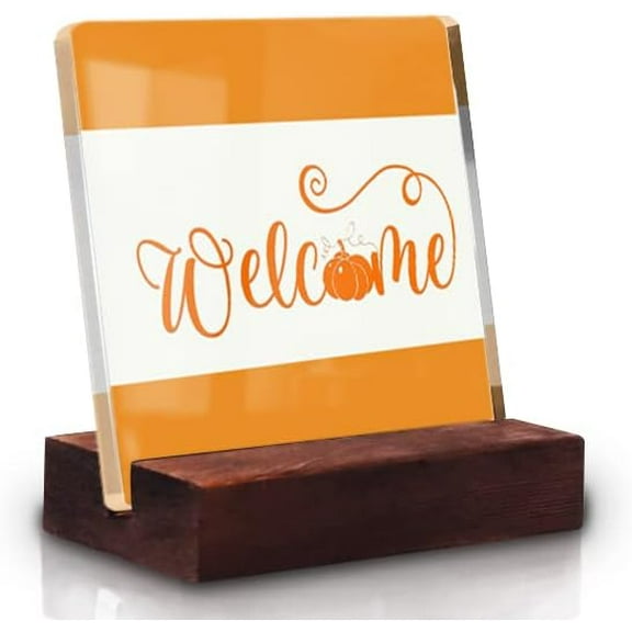 Welcome Fall Clear Acrylic Sign, Welcome Sign For Fall Decor, Desk Decor, Hello Fall Sign, Hello Pumpkin Sign For Home Office Cafes Club, Holiday Decor, Party Decor