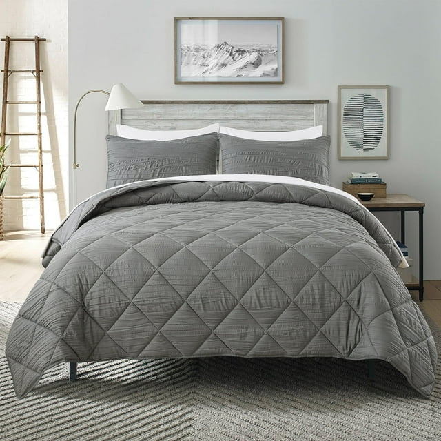 JML 3 Pieces Dark Gray Queen Comforter Set, Soft Microfiber Bedding Set With 1 Comforter and 2 Pillow Cases Suit for All Seasons