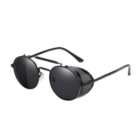 Woman Steampunk Sunglasses Retro Colorful Film Reflective Frog Street Fashion Sunglasses Black box full gray 57-3-66247