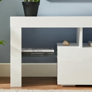 UHOMEPRO TV Stand for TV up to 55, High Gloss Entertainment Center with RGB LED Lights and Storage Shelves, White Media Console for Living Room