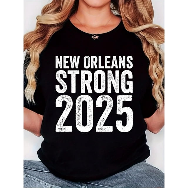 Camiseta Básica para Mujer Verano TranspirableWomen'S T-Shirt, "Black And White Strong2025 White" Print, Retro Minimalist Fashion, Round Neck, Casual Comfort, Sports Short Sleeve T-ShirtFather's Day