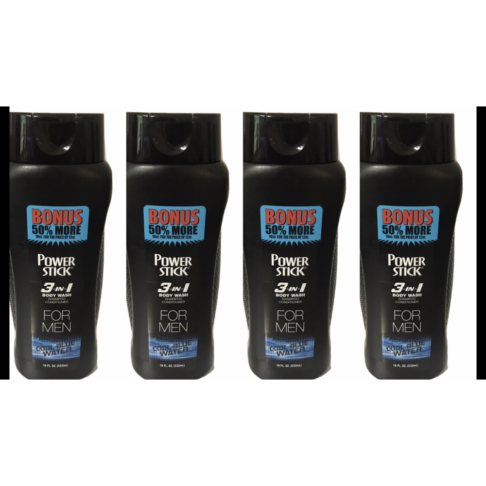 4 Power Stick 3in1 Body Wash Shampoo Conditioner Cool Blue Water 18