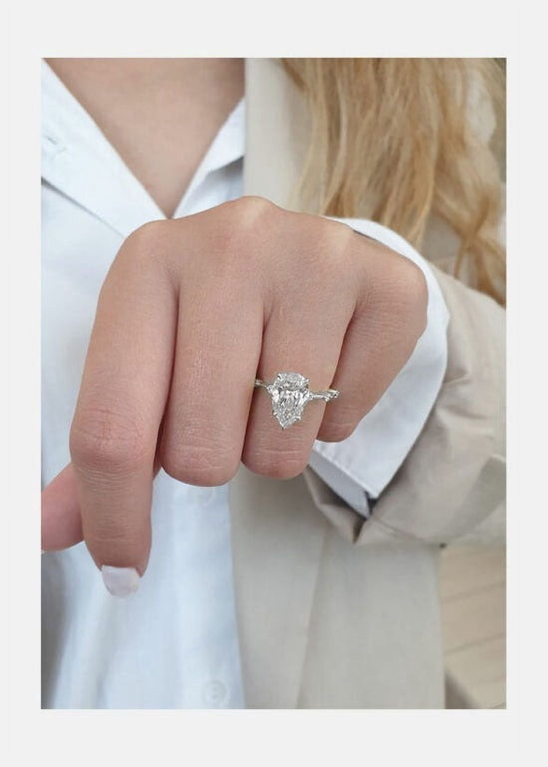 solitaire jewels 3CT Pear Moissanite Pave Diatance Diamond Solitaire Engagement Ring For Women, 10K White Gold