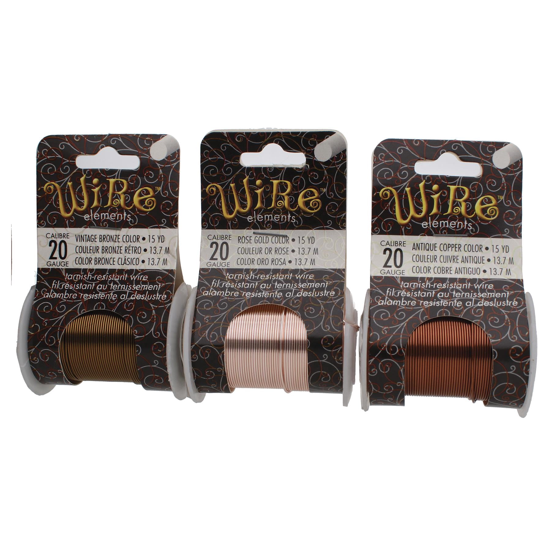 The Beadsmith Wire Elements 20-Gauge Lacquered Tarnish-Resistant Copper Wire for Jewelry Making, 4-15 Yard, 13.72 Meter Spools (Antique Copper, Vintage Bronze & Rose Gold Color)