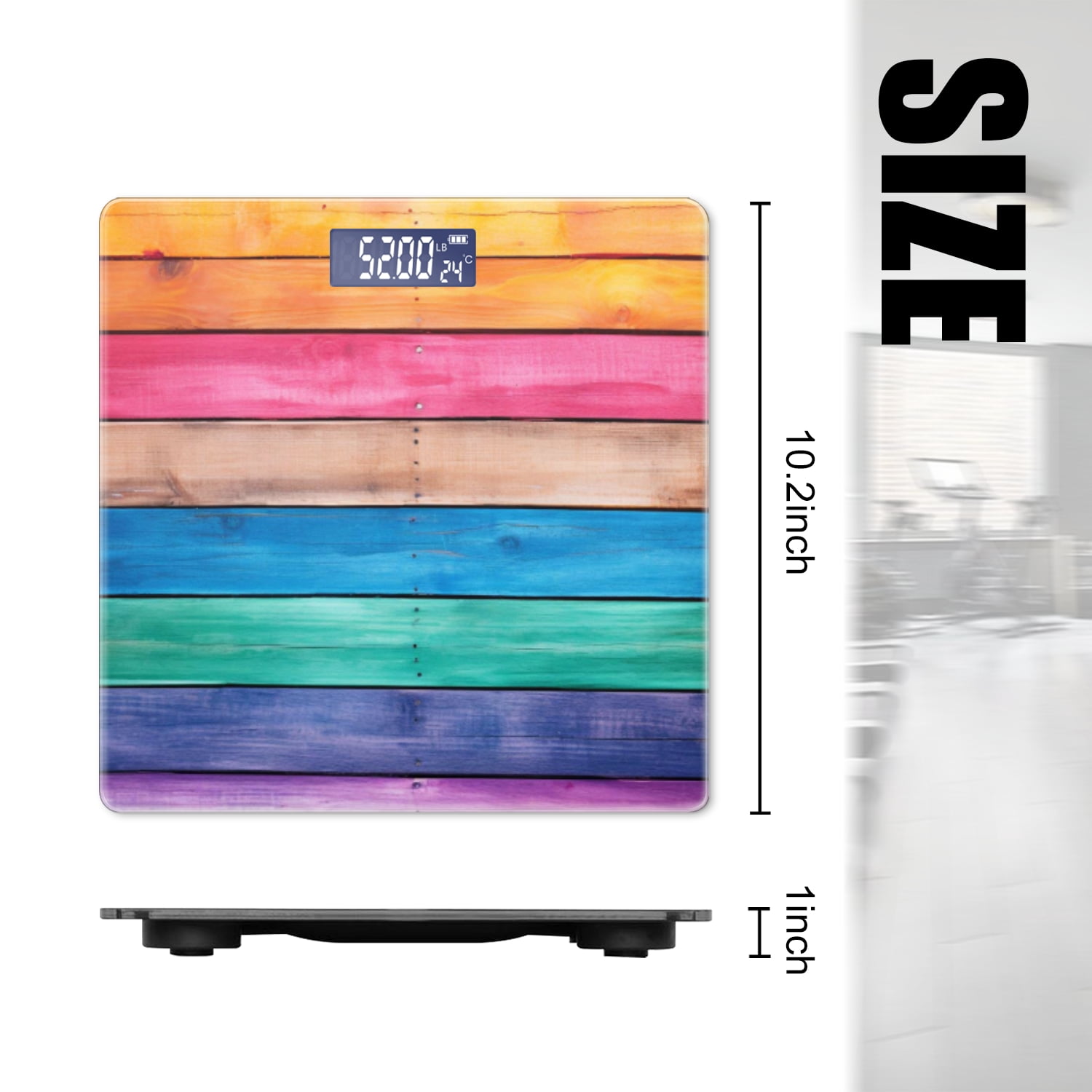 Bathroom Scale, Highly Accurate Digital Body Scale,Precisely Measures Weight up to 400 lbs-Rainbow-Colored Wooden Wall