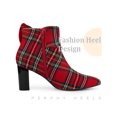 thumbnail image 3 of BLISSFUL STEP Women's Plaid Chunky Heel Pointy Toe Rhinestone Bow Ankle Boots Red 11, 3 of 6