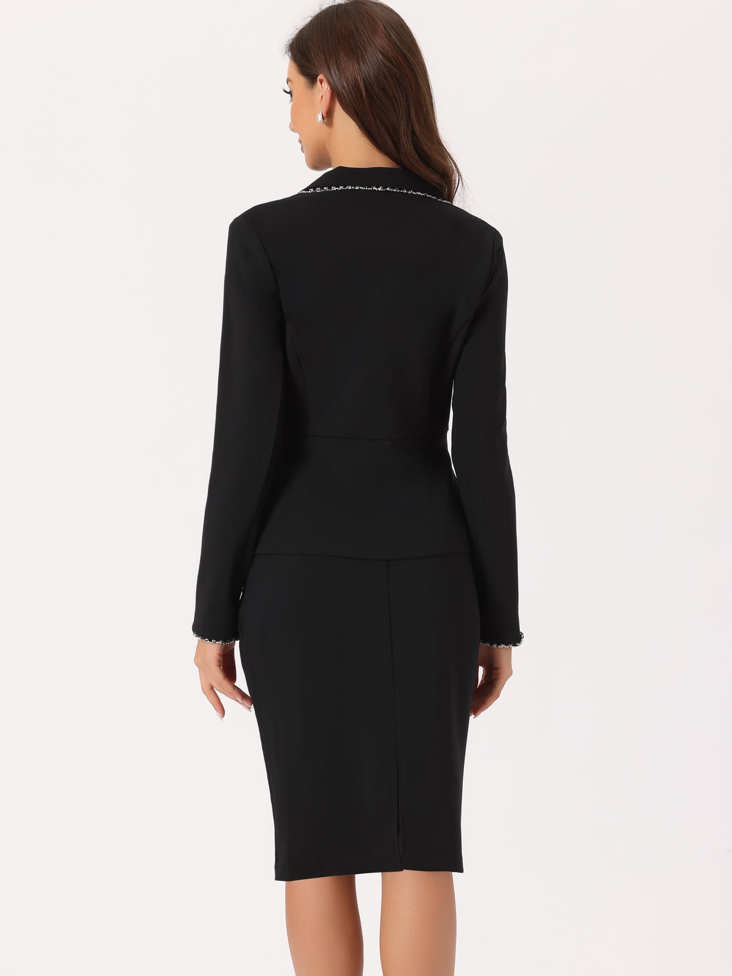 DARING DIVA Women's 2 Pcs Business Tweed Trim Blazer Skirt Outfit Sets XL Black