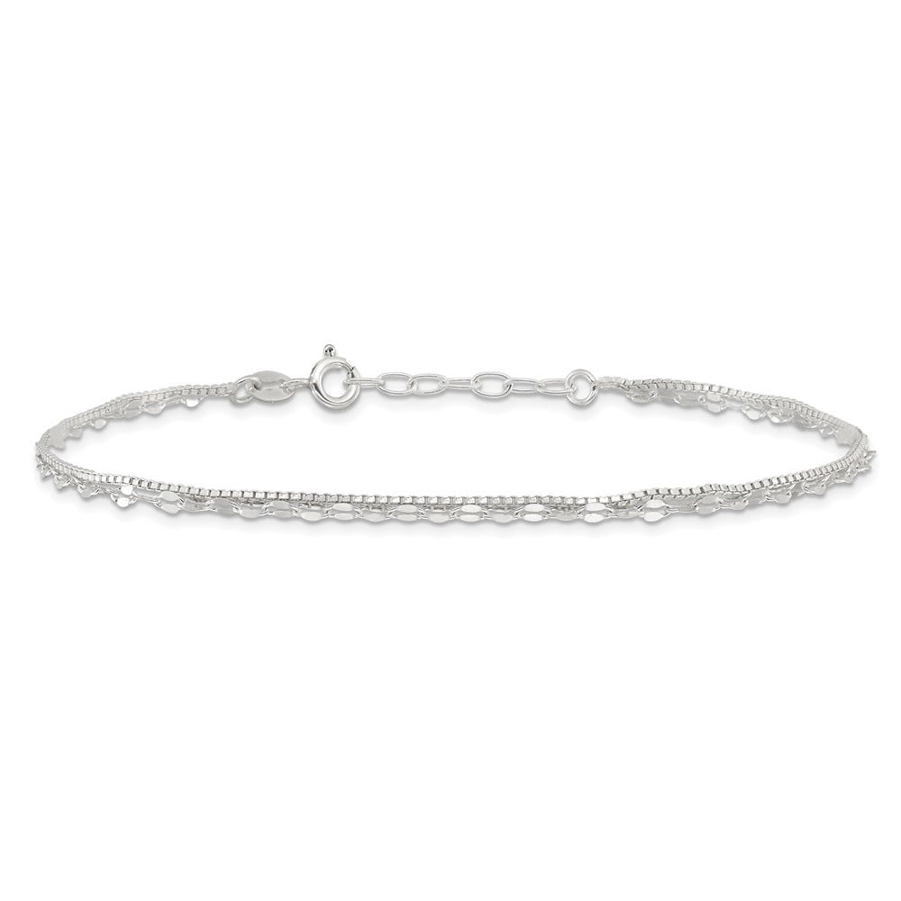 Auriga 925 Sterling Silver 2-Strand Fancy Chain Anklet 9inch for Women