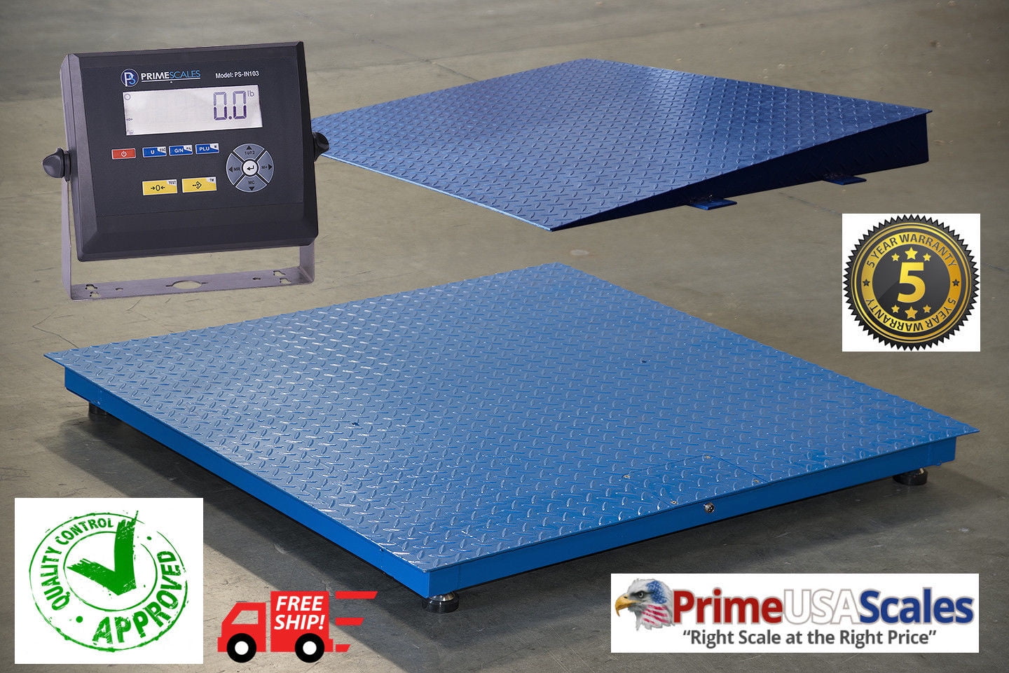 4x4 Floor pallet Scale 5,000 lb with 48" x 40" Ramp for Pallet Jack