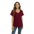 thumbnail image 1 of WBQ Women Shirts V Neck Short Sleeve Cotton Tops T-Shirt Basic Tees, 1 of 8