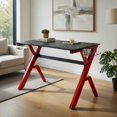 thumbnail image 5 of Demi Bonn Ergonomic Gaming Desk with Carbon Fiber Surface and R-Shape Steel Frame, Small Home Office Desk Study Writing Table, Black, 5 of 8