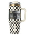 thumbnail image 4 of Thyme & Table 32 fl oz Stainless Steel Luna Tumbler with Handle and Dual Straw Lid, Cream & Black Check, 4 of 8