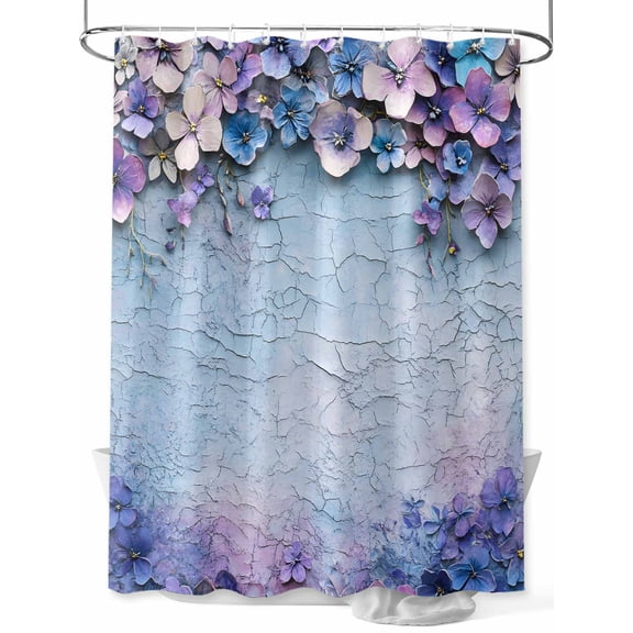 Fsddascl Purple Flowers Shower Curtain Set - Extra Long 72" x 96" Bathtub Curtain with 12 Hooks, Vintage Blue Mottled Walls Pastoral Waterproof Fabric Stall Shower Curtains for Bathroom/Bathtub
