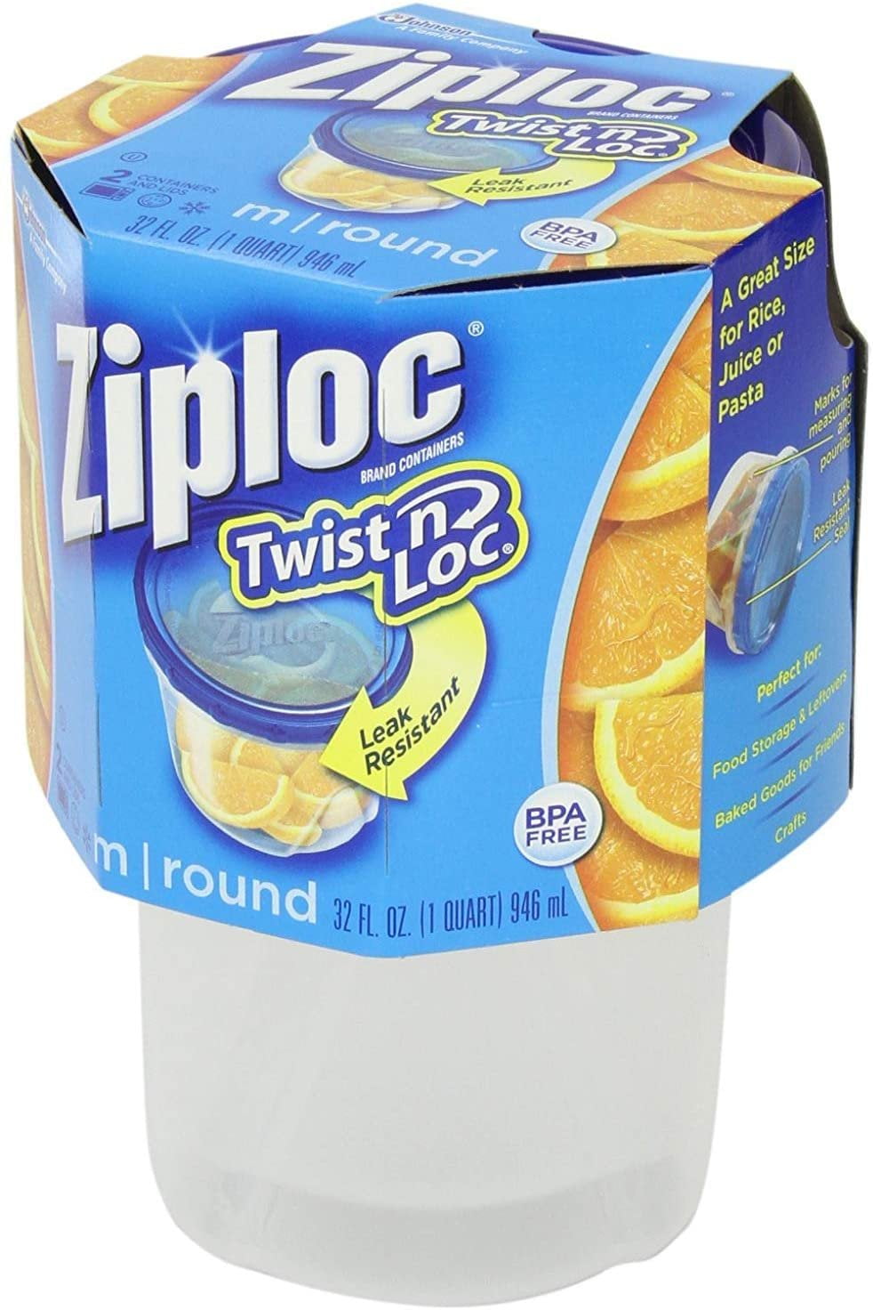 Ziploc 32 oz. Medium Twist 'n Loc Food Containers with Lids 2pk old style  NIB