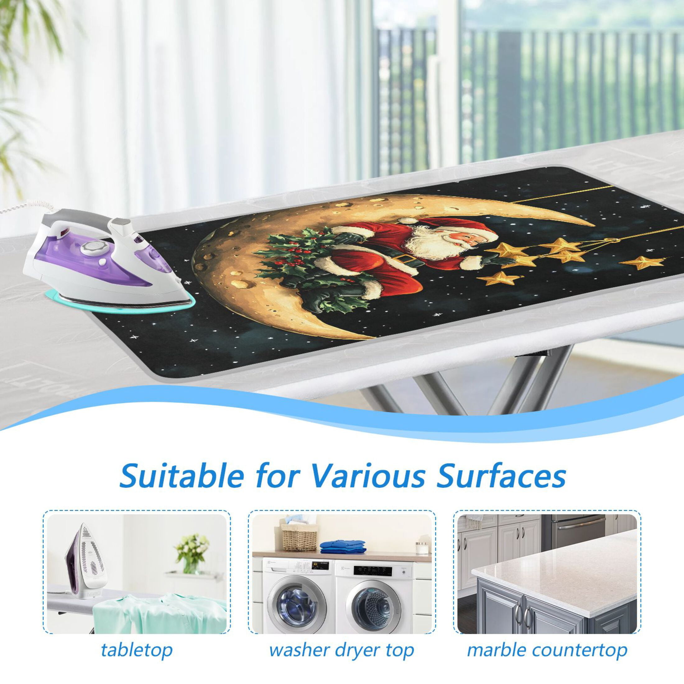 Santa Claus Moon and Stars Ironing Mat Blanket for Table Top Travel Portable Ironing Board Pad 47.2x27.6 Inch