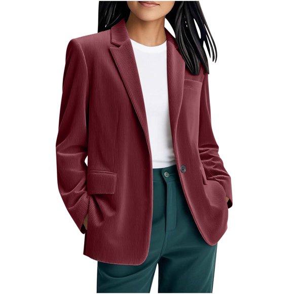 Grrvtrz Women's Corduroy One Button Blazer Jacket Casual Business Work Suit Jacket Fall Winter Trendy Coat Outerwear