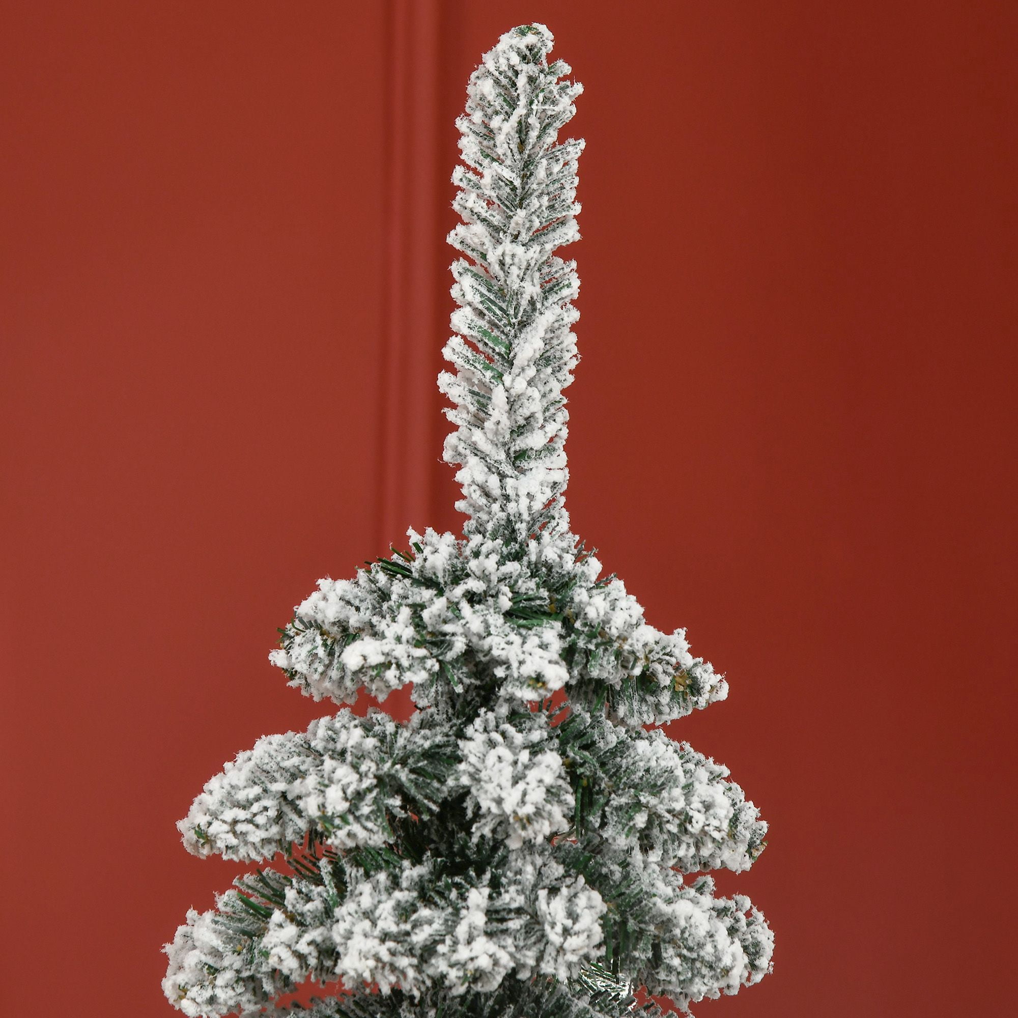 6ft Snow-Flocked Christmas Tree, Slim Pencil Xmas Tree with 395 Realistic Branches & Metal Base, Green