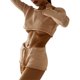 thumbnail image 1 of VISgogo, conjunto de 2 piezas de punto a la moda para mujer, Tops cortos con hombros descubiertos de Color sólido/rayas + conjunto de pantalones cortos con cintura elástica para mujer, S/M/L VISgogo  moda, 1 of 2