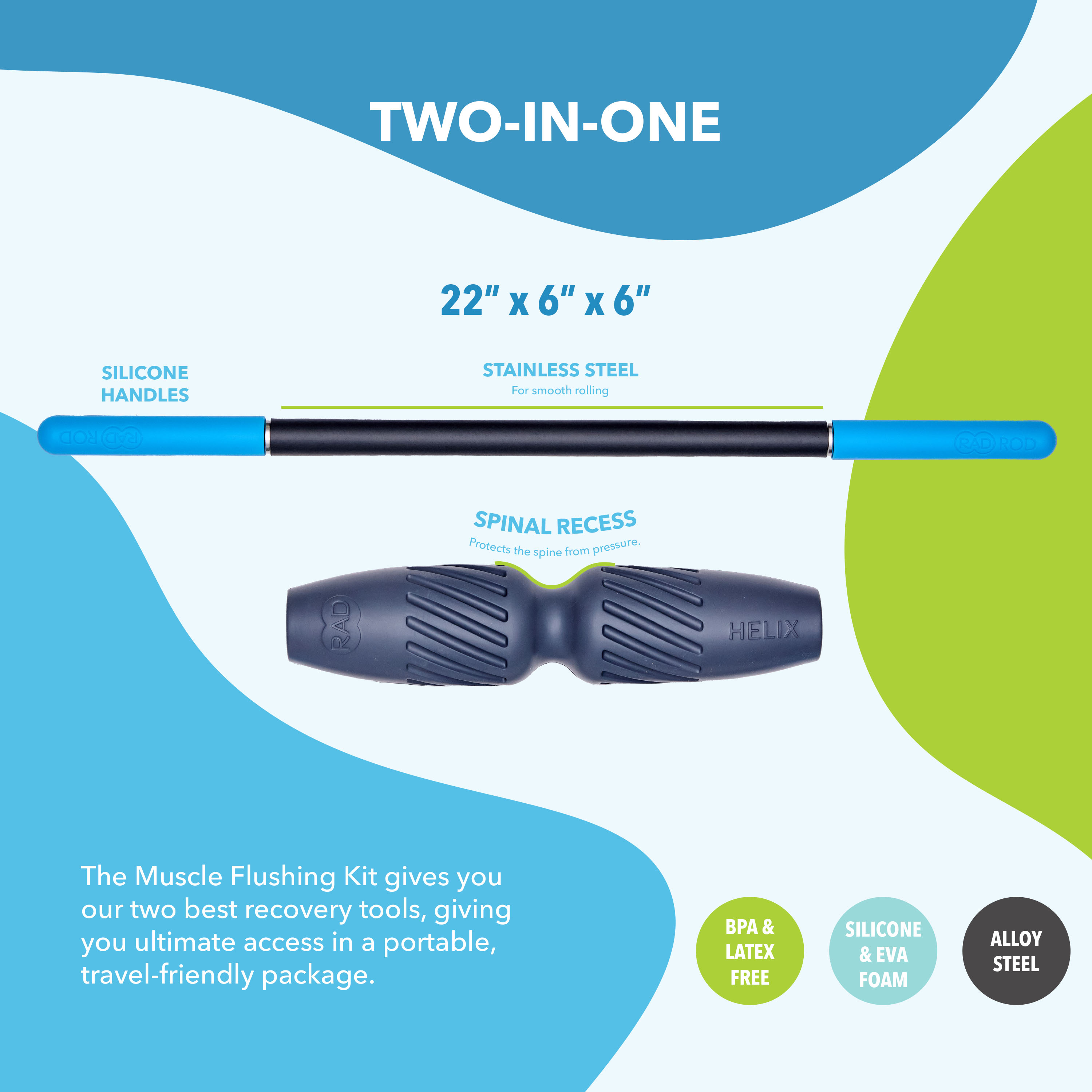 RAD 2-in-1 Muscle Flushing Kit – Exercise Foam Roller & Massage Stick – Deep Tissue Muscle Recovery Tools