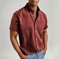 thumbnail image 2 of UVEASISHA Mens Casual Button Down Shirts Summer Short Sleeve Collared Business Shirt Solid Color Stylish Regular Fit Office Work Shirts with Pocket Red XL, 2 of 7