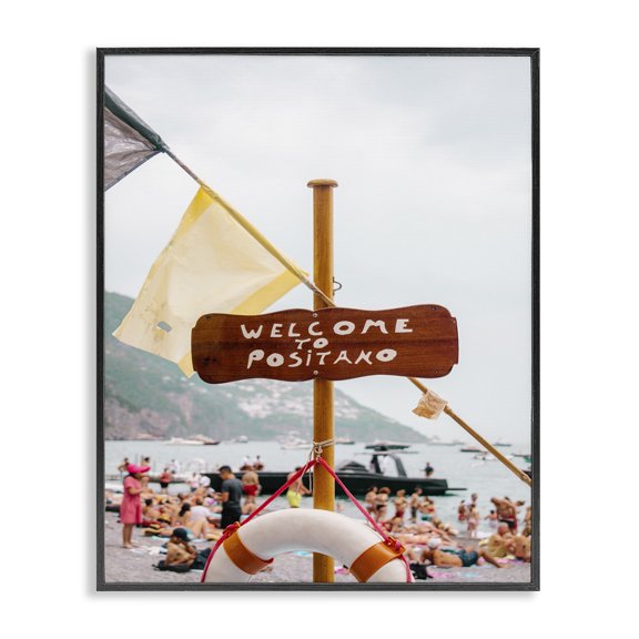 Stupell Industries Tropical European Beach Vibes Welcome Sign Black Framed Giclee Art, 11 x 14, by Unsplash