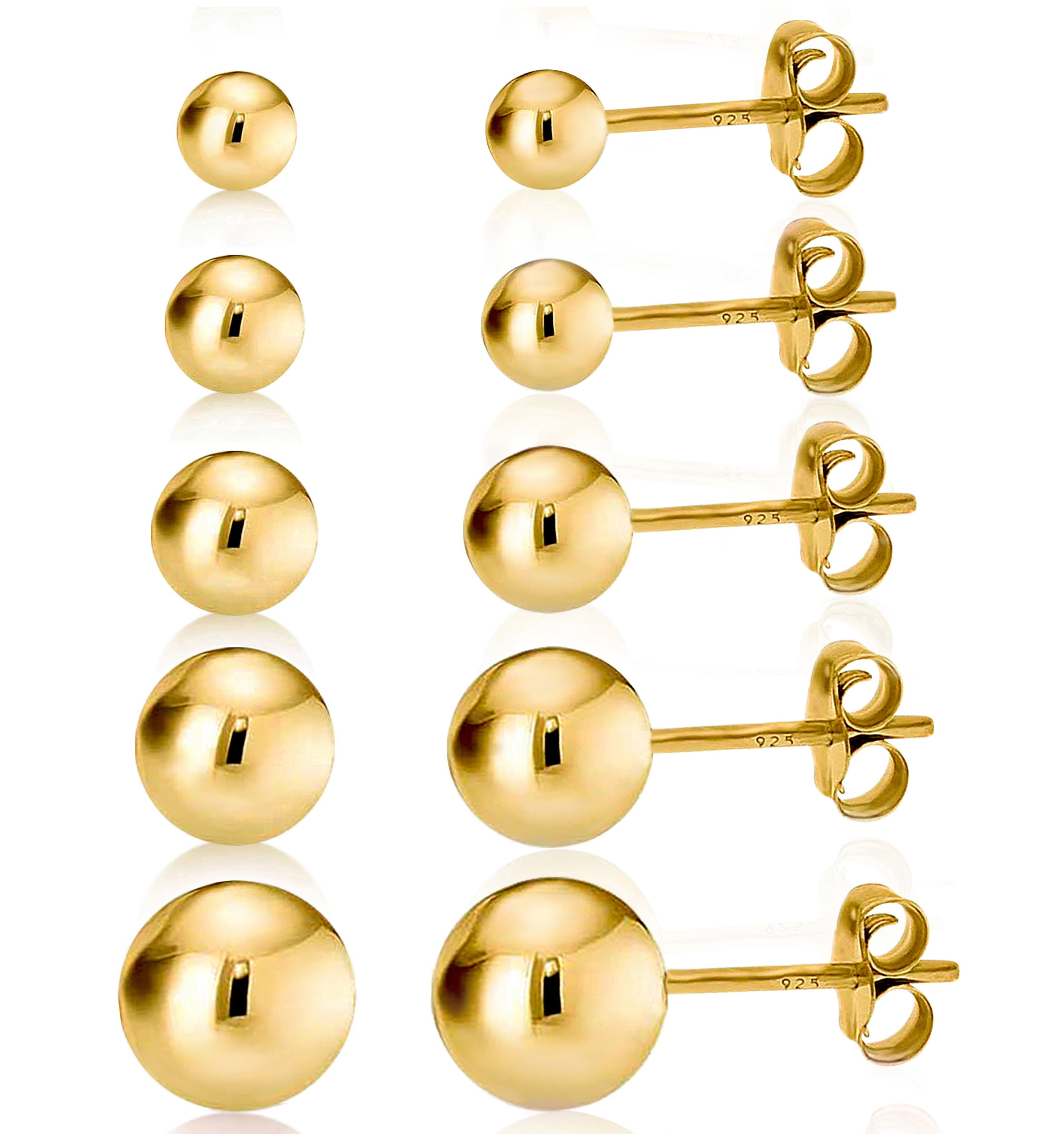 14K Gold over 925 Silver High Polish Smooth Round Ball Stud Earring 5 ...