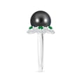 thumbnail image 3 of ANGARA Tahitian Cultured Pearl Floral Ring with Emeralds in 14K White Gold for Women | June Birthstone, Birthday, Anniversary, Jewelry Gift for Women | Pearl Ring, 3 of 8