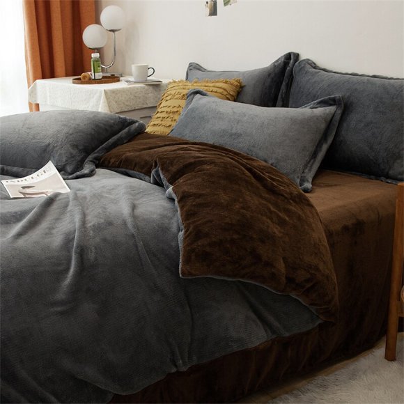 Winter Flannel Duvet Cover Fashion Dual-color Soft Warm Quilt Cover Cozy Thick Comforter Cover for Adults Children
