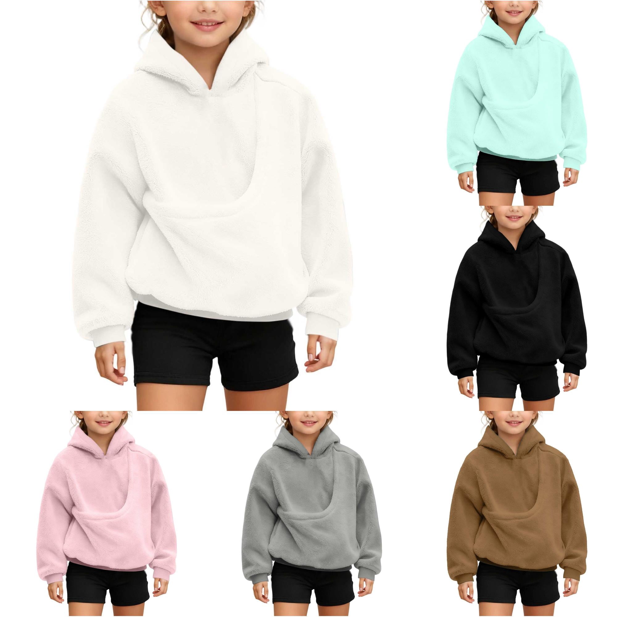 Zijinkuiwen Kids Hooded Pullover with Large Curved Pet Holding Pocket Long Sleeve Warm Sweatshirt for Daily Wear and Pet Play Time,White,7-8 Years