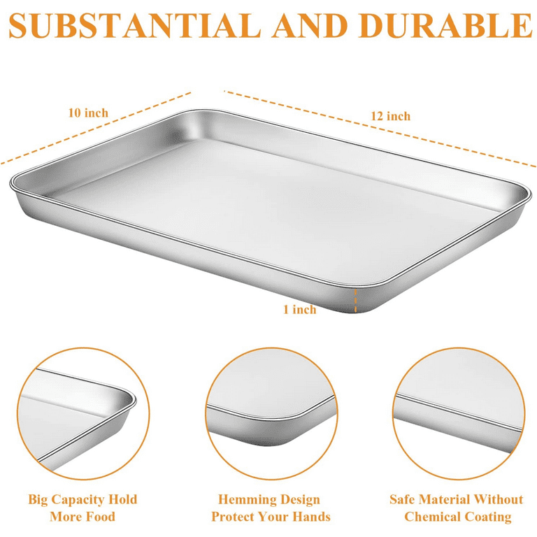 Small Baking Sheet Pan, 1/8 Aluminum Cookie Sheets for Baking, Toaster Oven  Pans Heavy Duty, Deep Edge, Set of 3