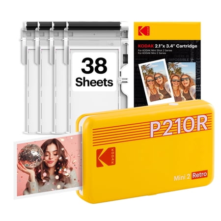 KODAK Mini 2 Retro Bluetooth Portable Photo Printer (2.1x3.4 inches) + 38 Sheets Bundle, Yellow