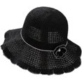 thumbnail image 4 of CoCopeaunts Women Bucket Hat Hollow Out Solid Color Bucket Cap Collapsible Dome Basin Hat with Flower Hatband Ruffled Brim, 4 of 8