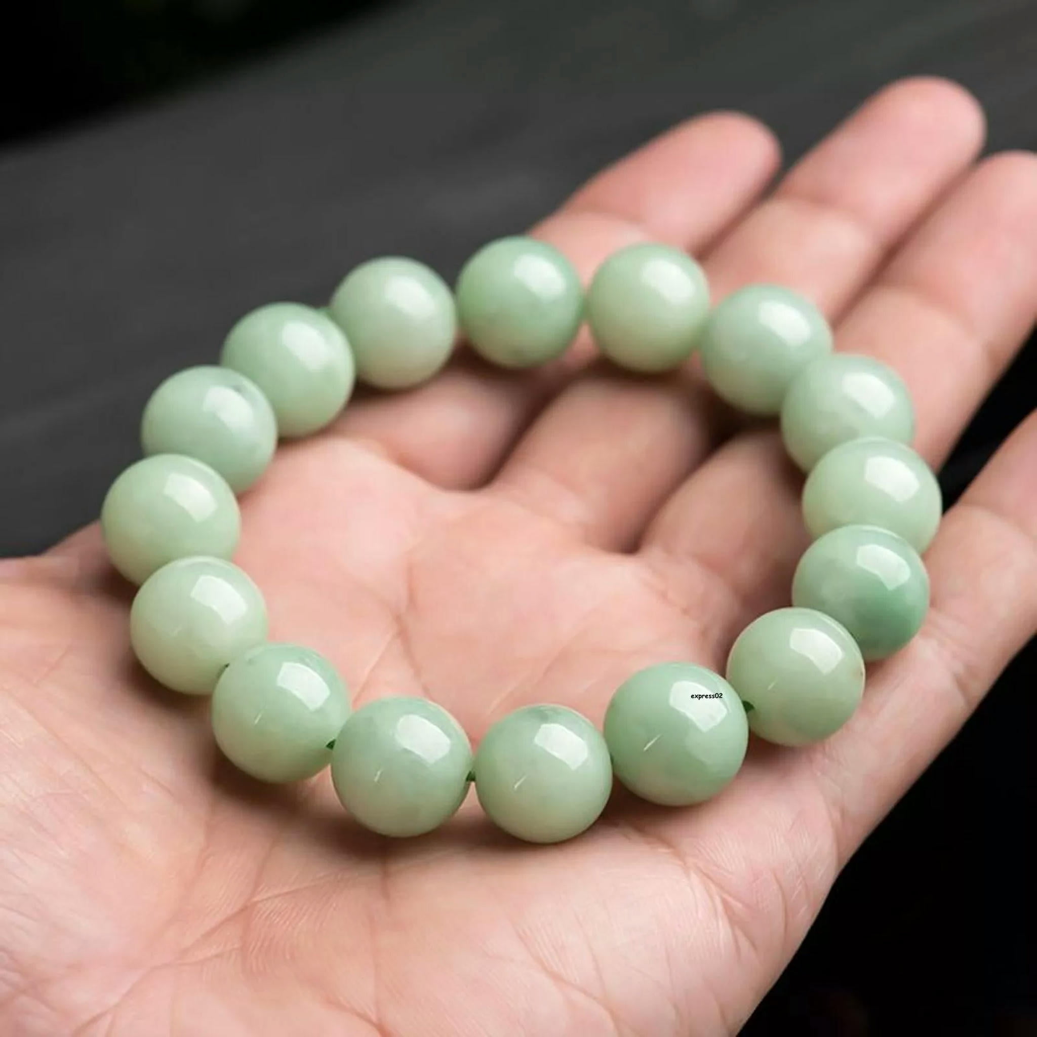 HOOUN Natural Grade A Jade Jadeite Lucky Men Women Best 13mm Round&nbsp;Beaded Bracelet