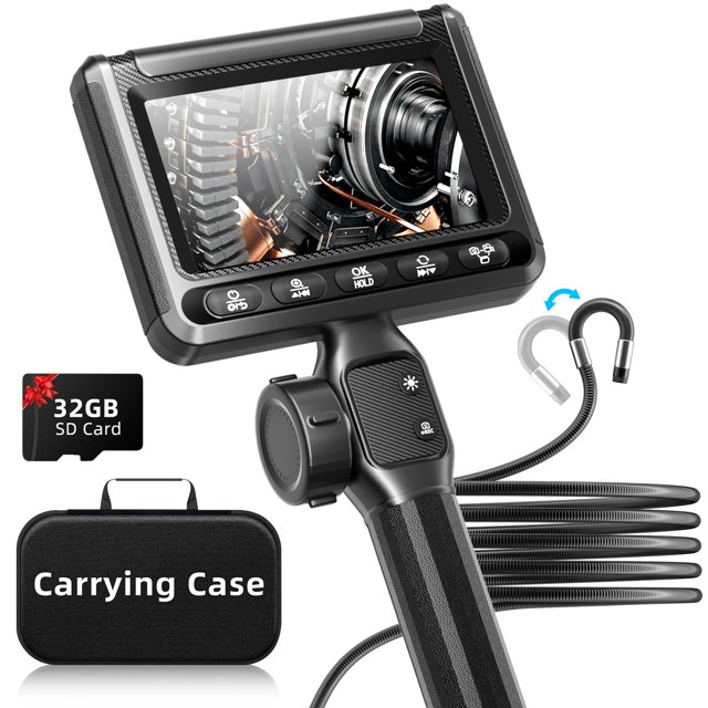 Two-Way Articulating Borescope with Light, UJOYOK Industrial Endoscope with Snake Scope Camera, Borescope Inspection Camera with Light for Automotive & Aircraft Mech