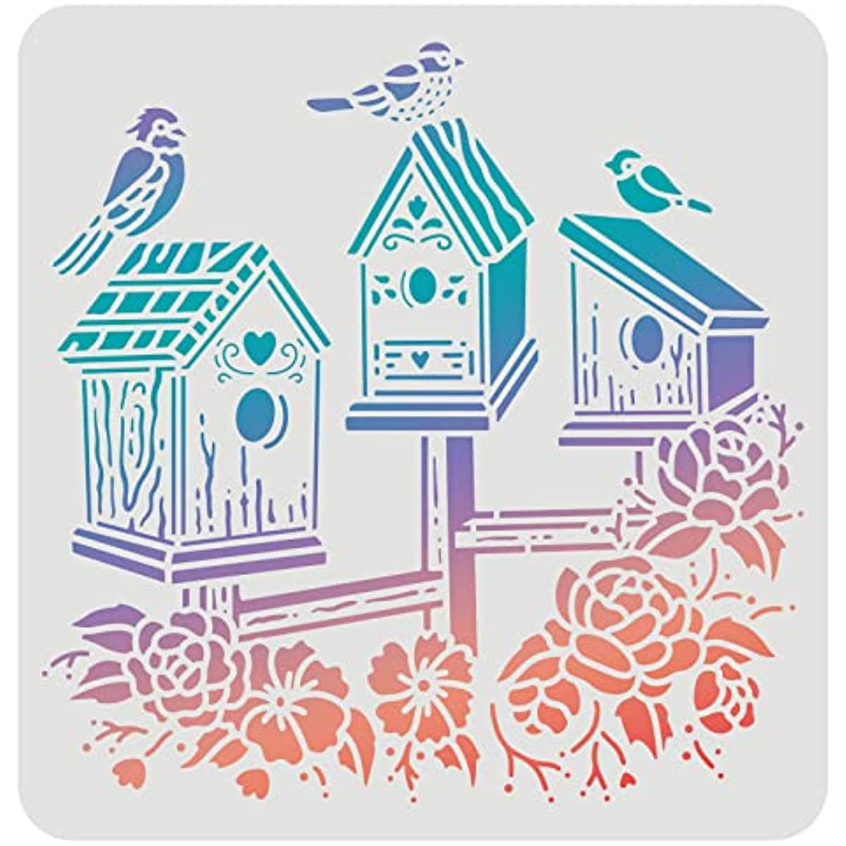 Bird House Drawing Painting Stencils Templates (11.8x11.8inch) Square