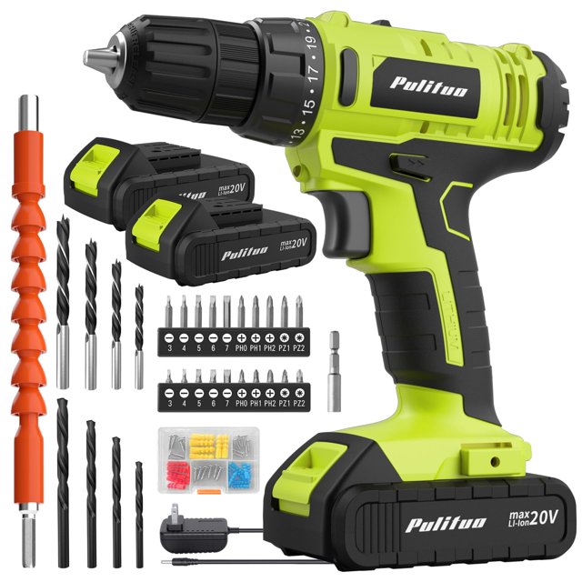 Taladro/destornillador inalámbrico PULITUO'S de 20 V con 2 baterías, 30 Nm de par